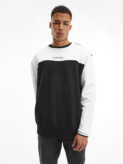 Calvin Klein Ruhák HU476472 | Calvin Klein Plus Size Colour Block Férfi Pulóver Világos Fehér